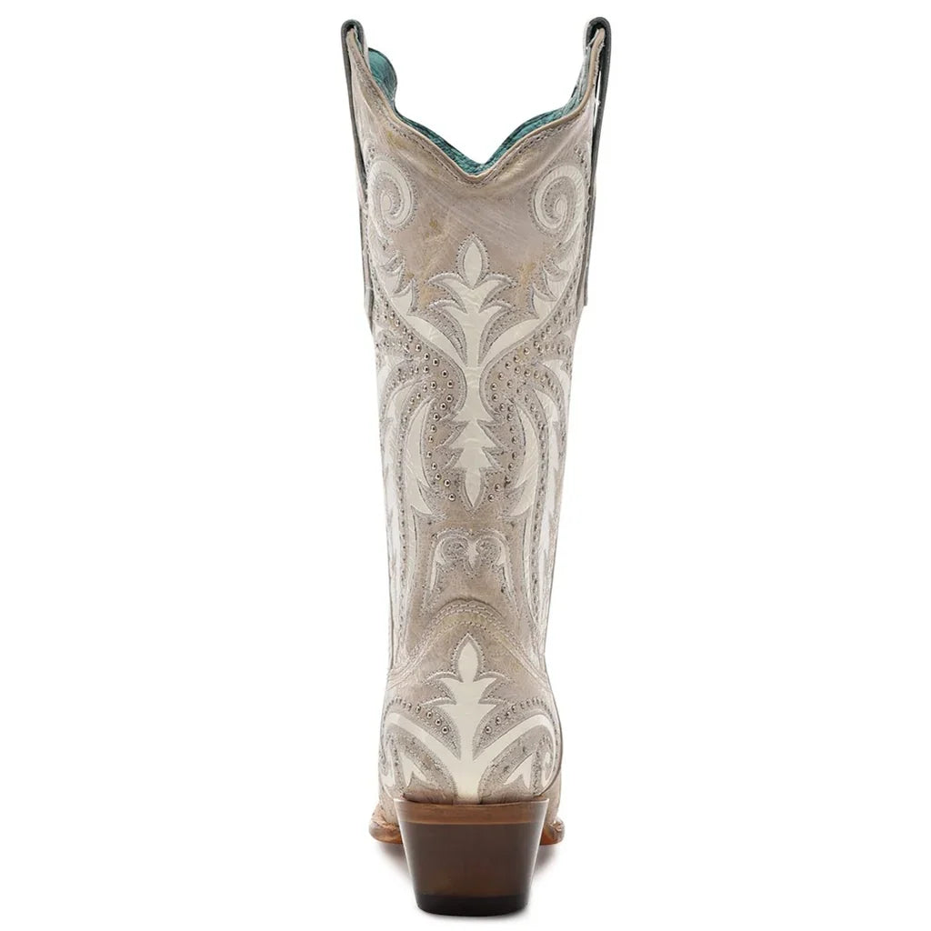 Stivali Western Corral sabbia e bianchi con borchie