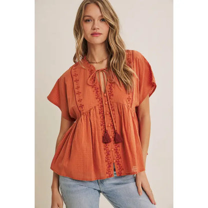 Blusa babydoll arancio bruciato