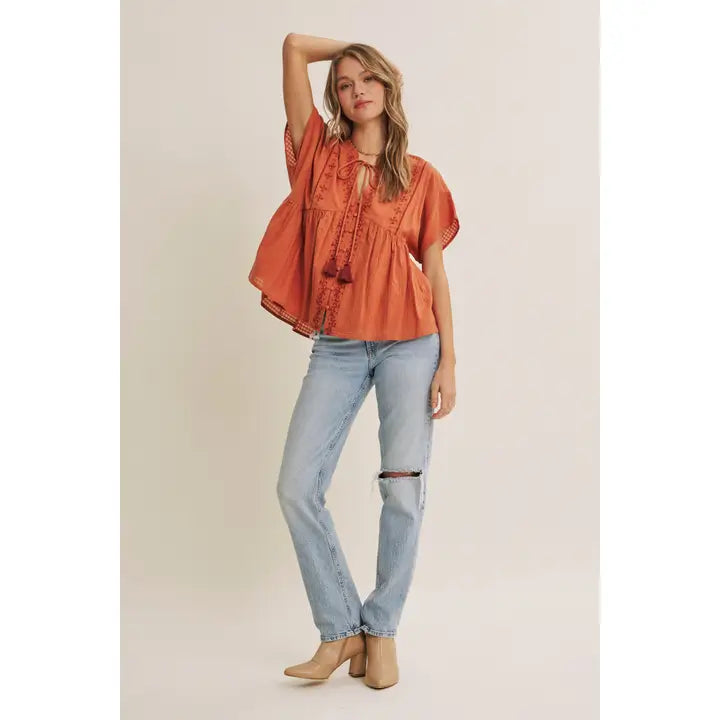 Blusa babydoll arancio bruciato