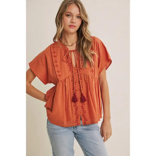 Blusa babydoll arancio bruciato