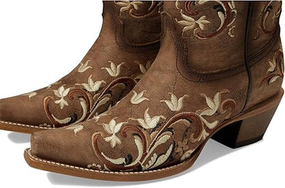 Stivali Western Corral marroni con ricamo floreale