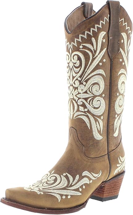 Stivali Western Circle G by Corral beige con ricami bianchi