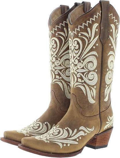 Stivali Western Circle G by Corral beige con ricami bianchi