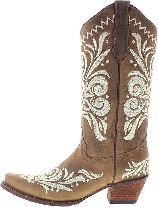 Stivali Western Circle G by Corral beige con ricami bianchi