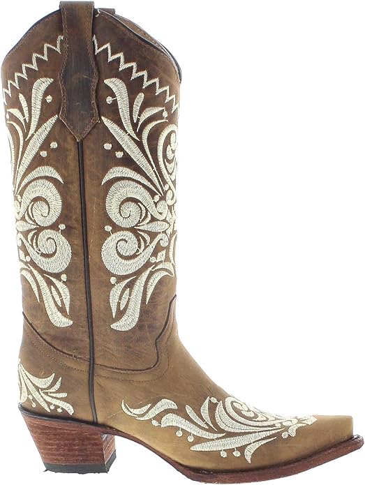 Stivali Western Circle G by Corral beige con ricami bianchi