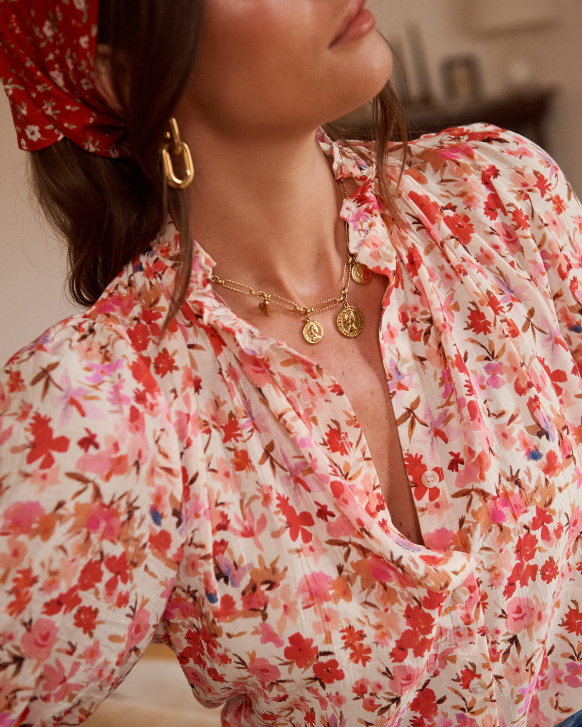 Blusa floreale rosa/corallo