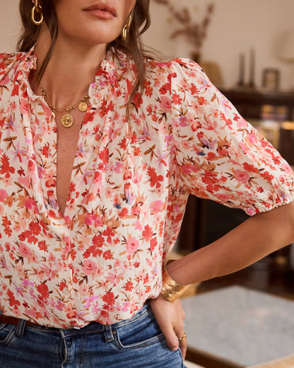 Blusa floreale rosa/corallo
