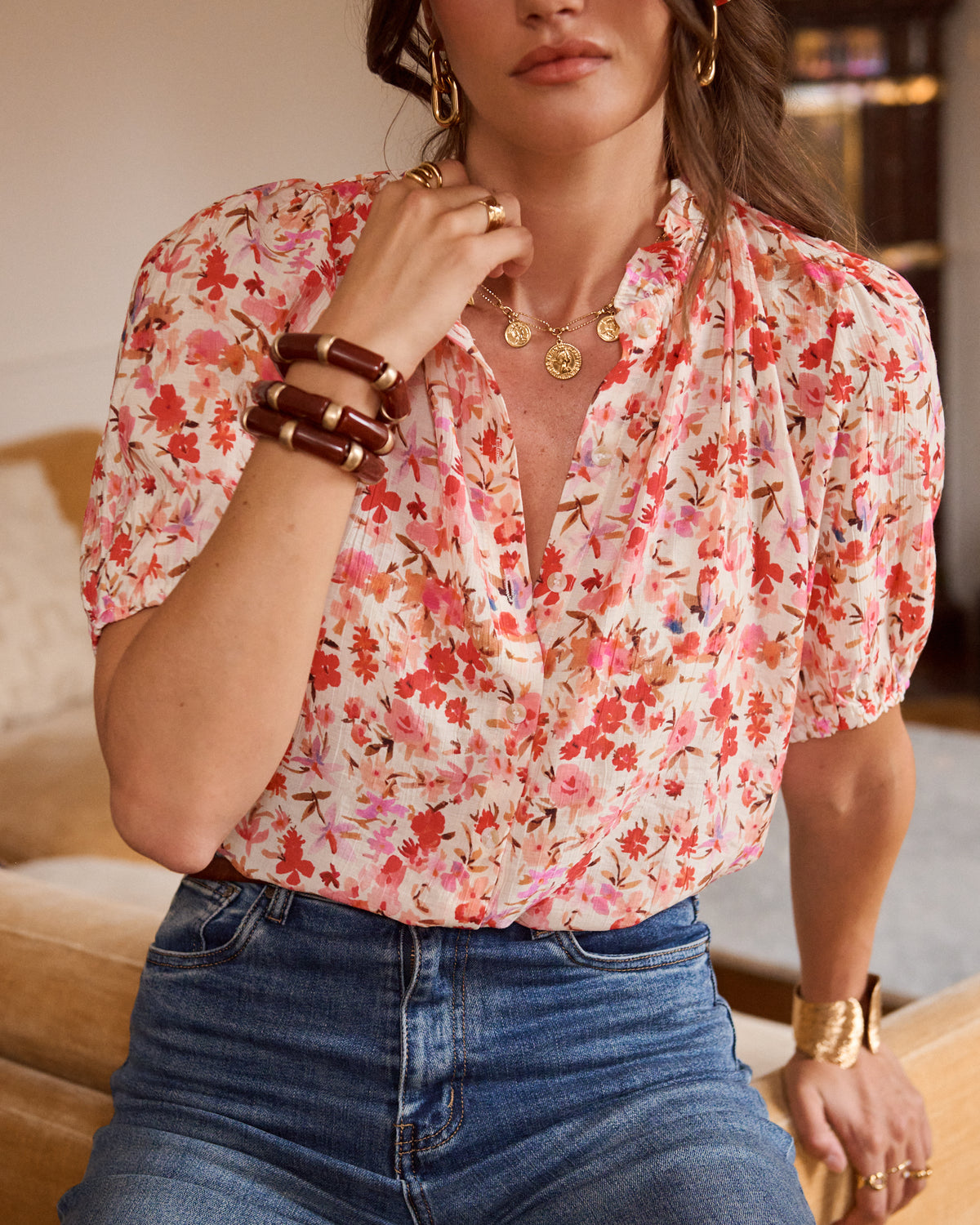 Blusa floreale rosa/corallo