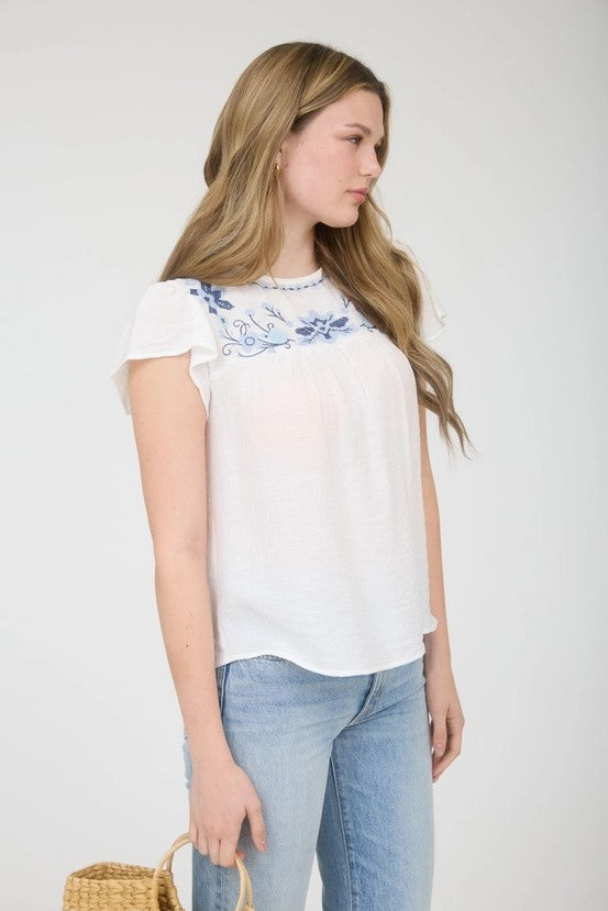 Blusa con ricamo turchese/blu