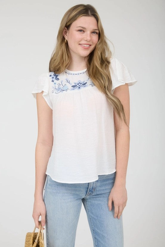 Blusa con ricamo turchese/blu
