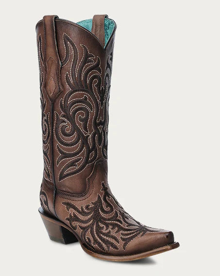 Stivali Western Corral marroni con ricamo scuro