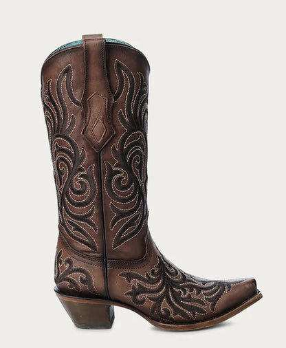 Stivali Western Corral marroni con ricamo scuro