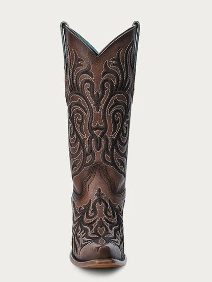 Stivali Western Corral marroni con ricamo scuro