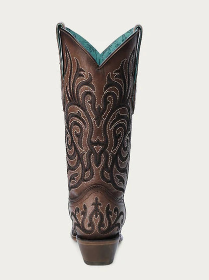 Stivali Western Corral marroni con ricamo scuro