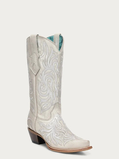Stivali Western Corral bianchi con ricamo