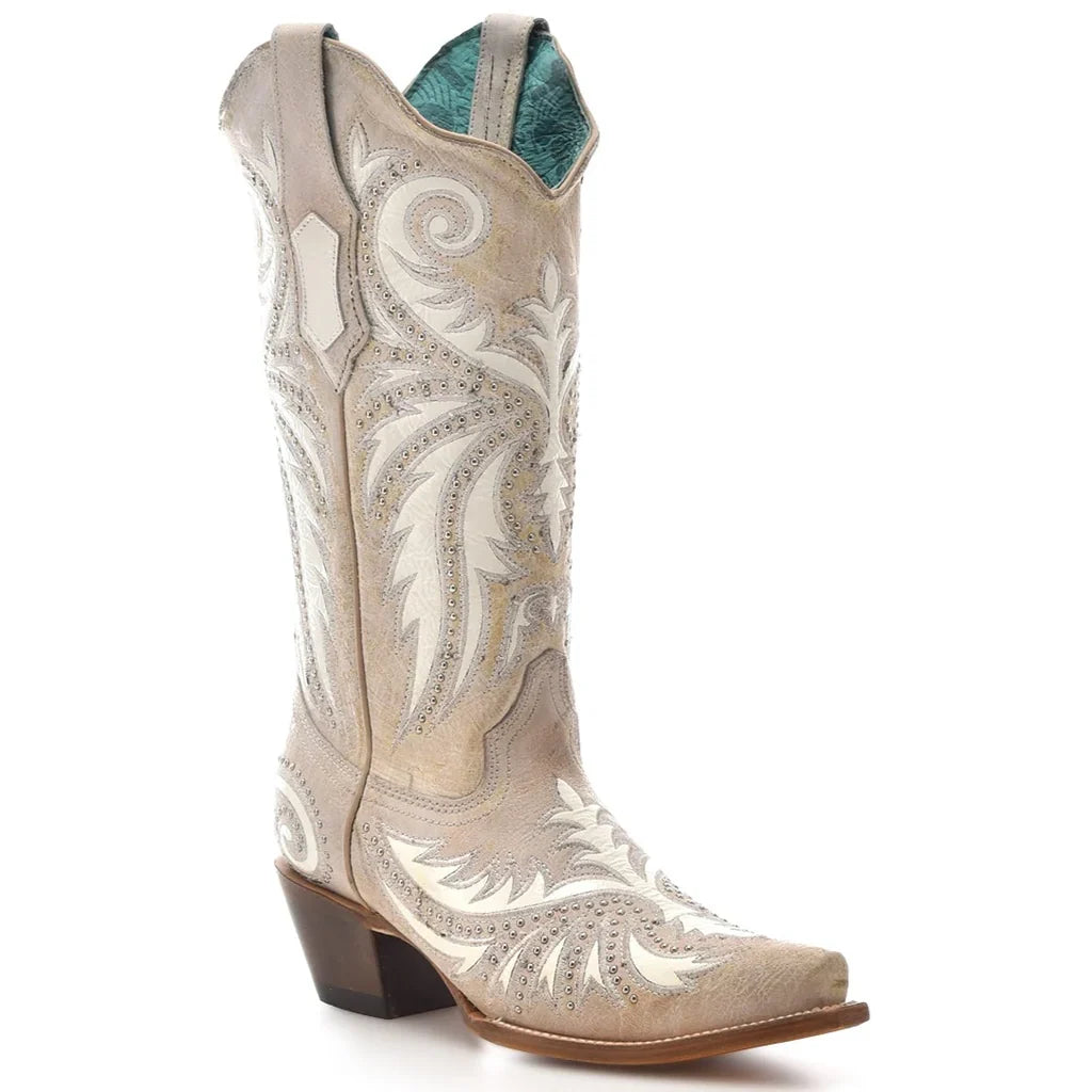 Stivali Western Corral sabbia e bianchi con borchie