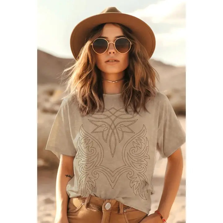T-shirt beige con stampa western