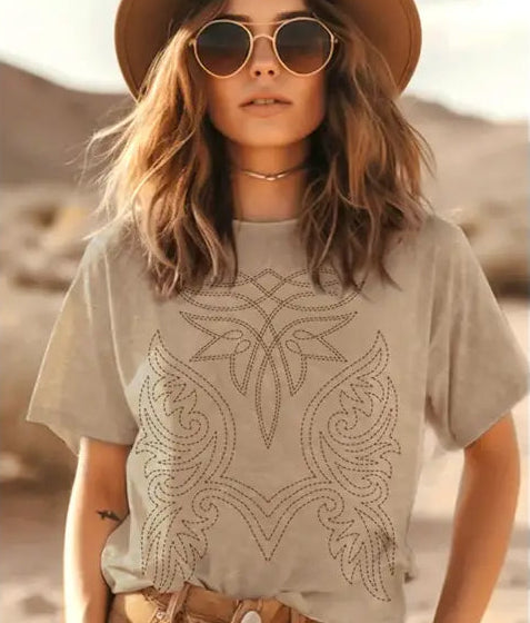 T-shirt beige con stampa western