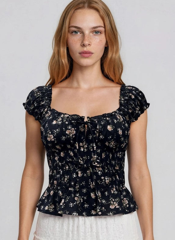 Top nero floreale