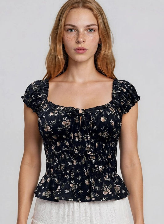 Top nero floreale