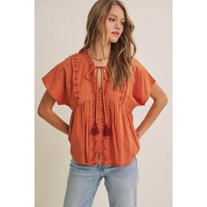 Blusa babydoll arancio bruciato