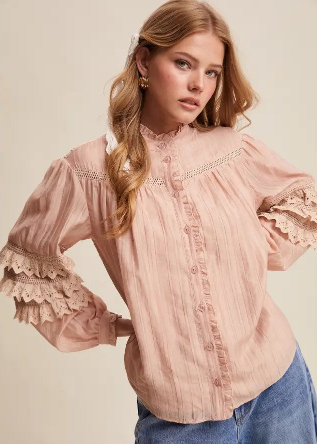 Blusa con maniche a balze rosa